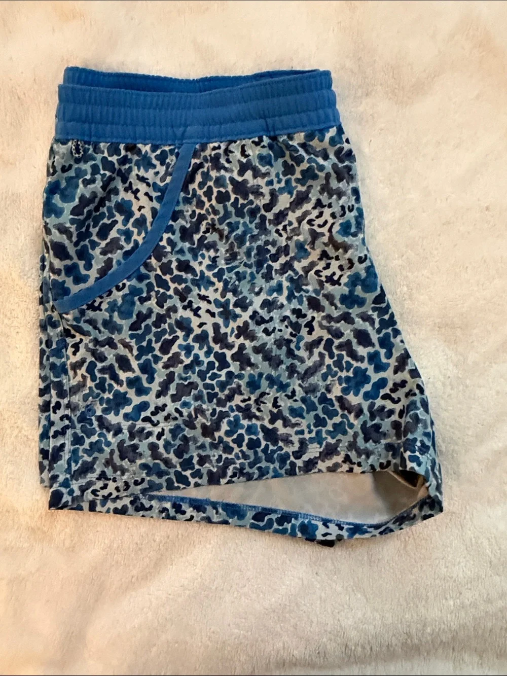 Columbia Blue Multi-Pattern Athletic Shorts with Elastic Waistband